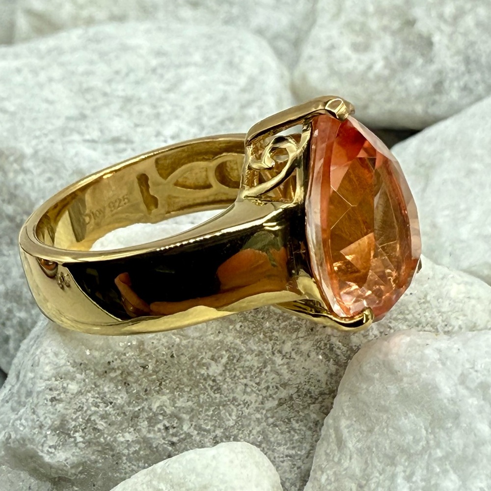 NWT Morganique Quartz 5.35ct Pear Solitaire Ring 18K Vermeil YG over 925 Size 6 - Picture 7 of 17